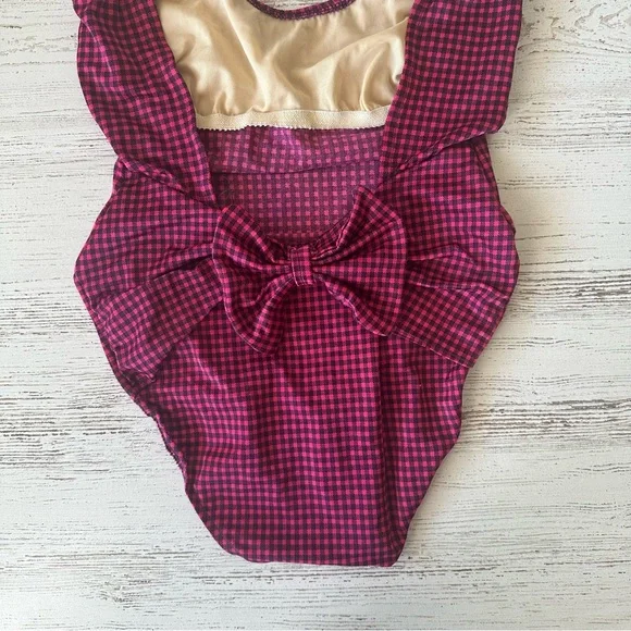 VINTAGE 80s Gingham High Cut Bow One Piece Swimsuit Dunkis of New York Hot Pink - Picture 6 of 14